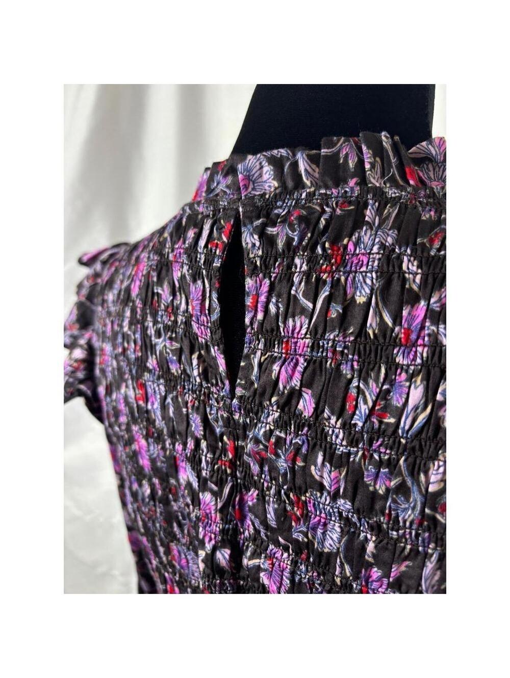 Gap Floral Smocked Mini Dress Purple Pink Ruffle Long Sleeve Cotton Blend Small - Picture 4 of 7